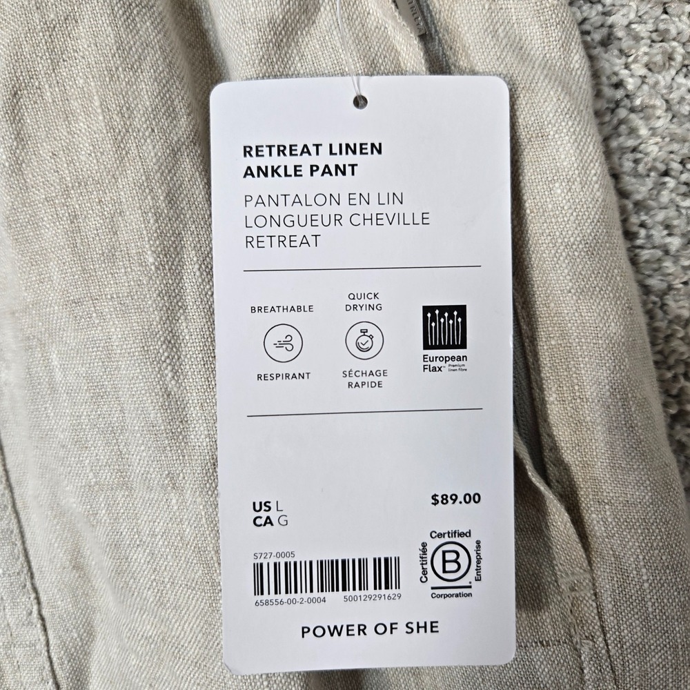 Athleta Retreat Linen Ankle Pant womens Large Tan beige NEW - Picture 4 of 12